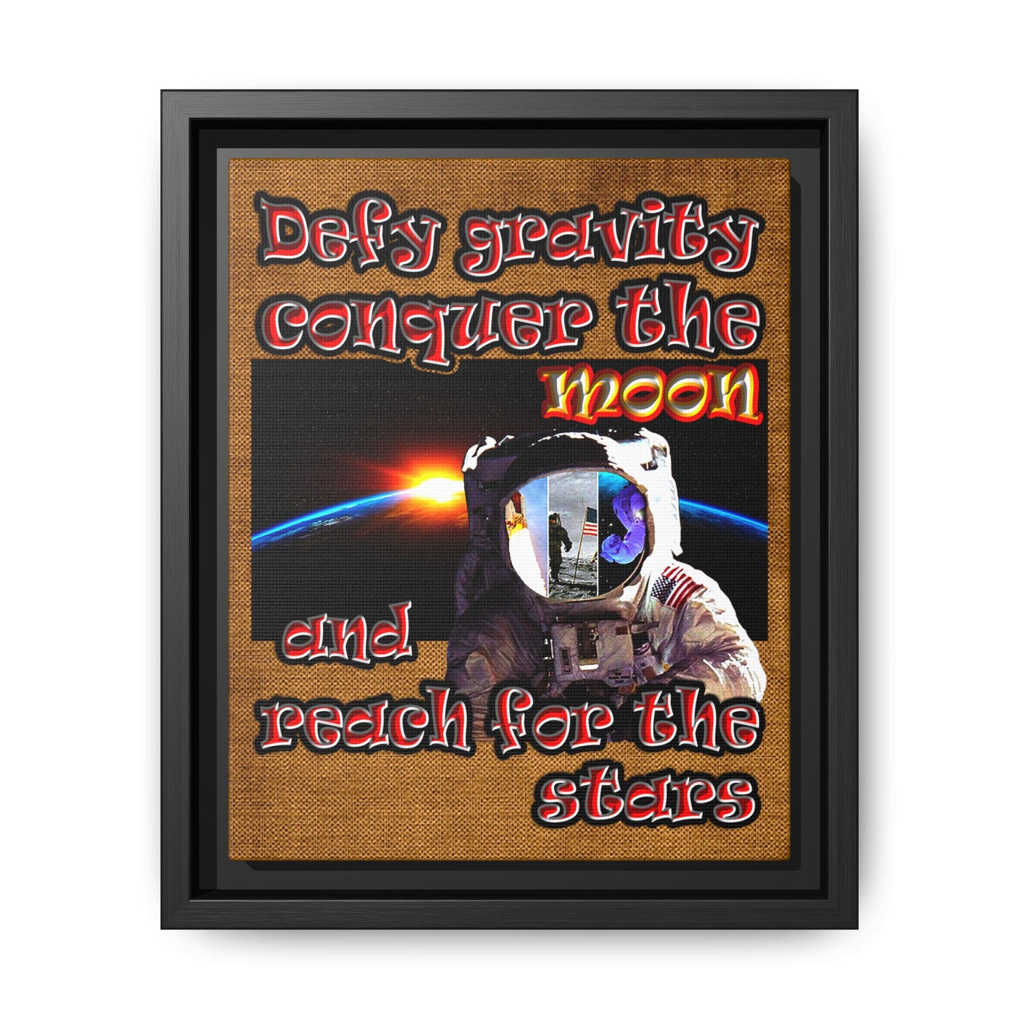 defy conquer reach - framed canvas art (brown papyrus)