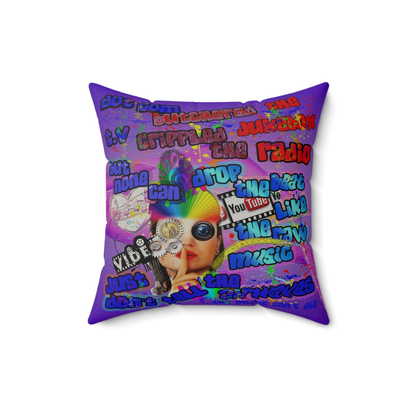 drop the beat - Faux Suede Square Pillow - (purple-pink wave)