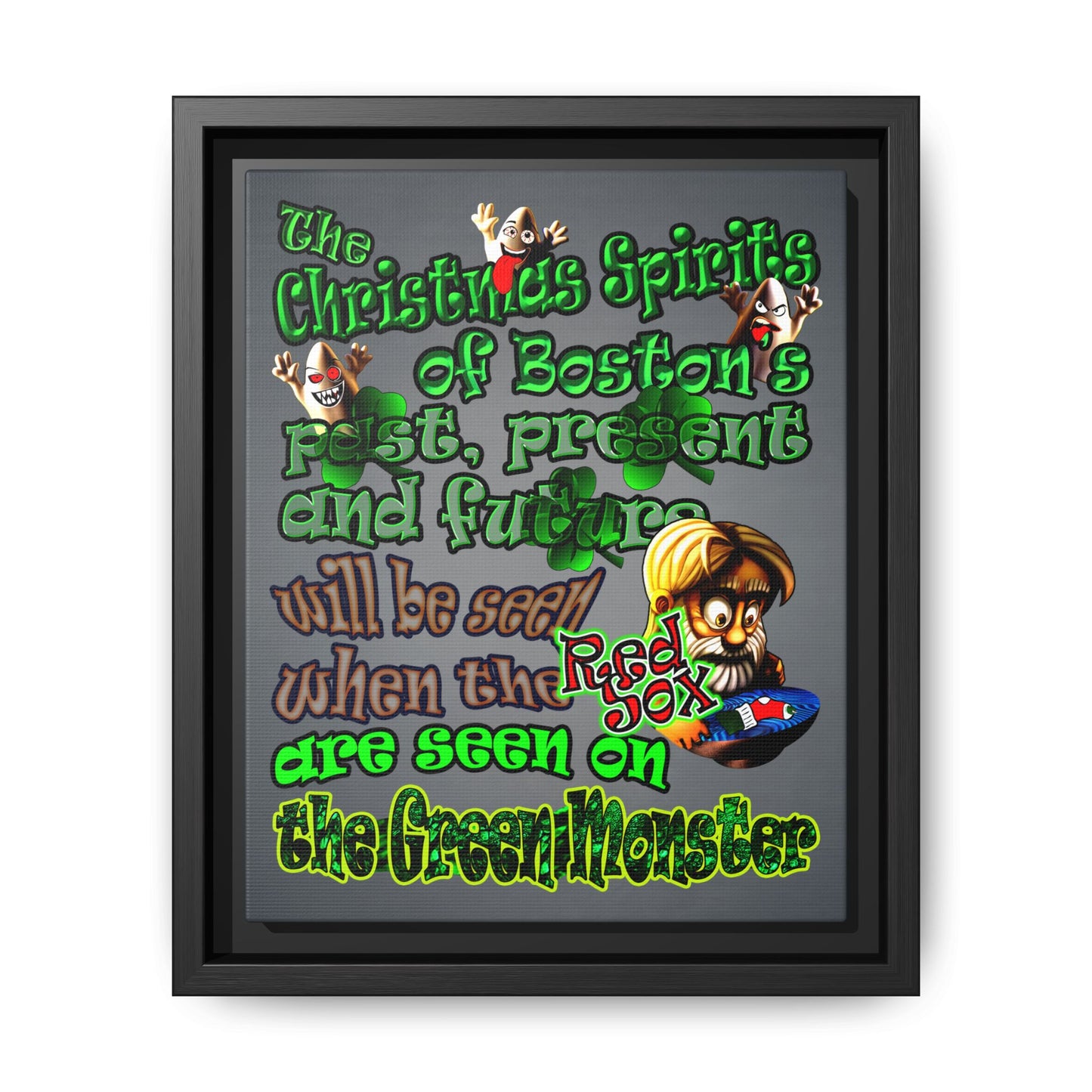 christmas spirits of boston - framed canvas art (grey-light grey)