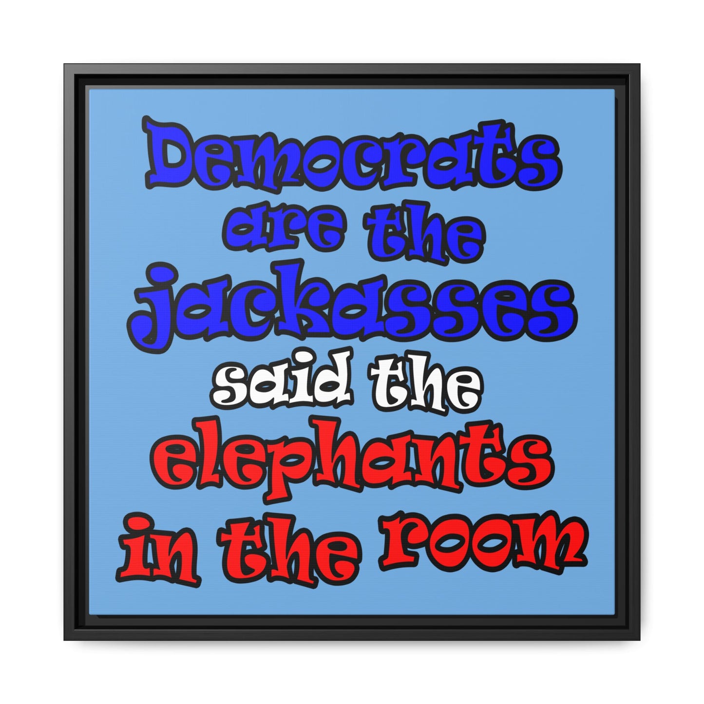donkeys and elephants - framed canvas art (light blue)