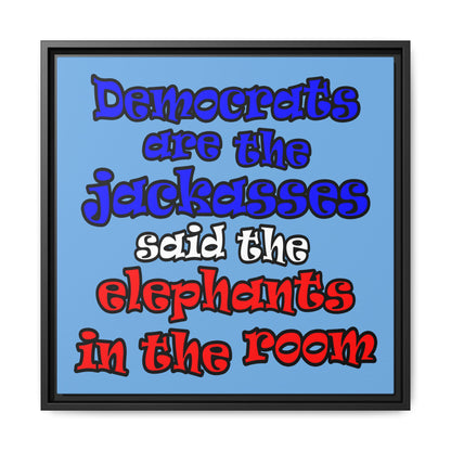 donkeys and elephants - framed canvas art (light blue)