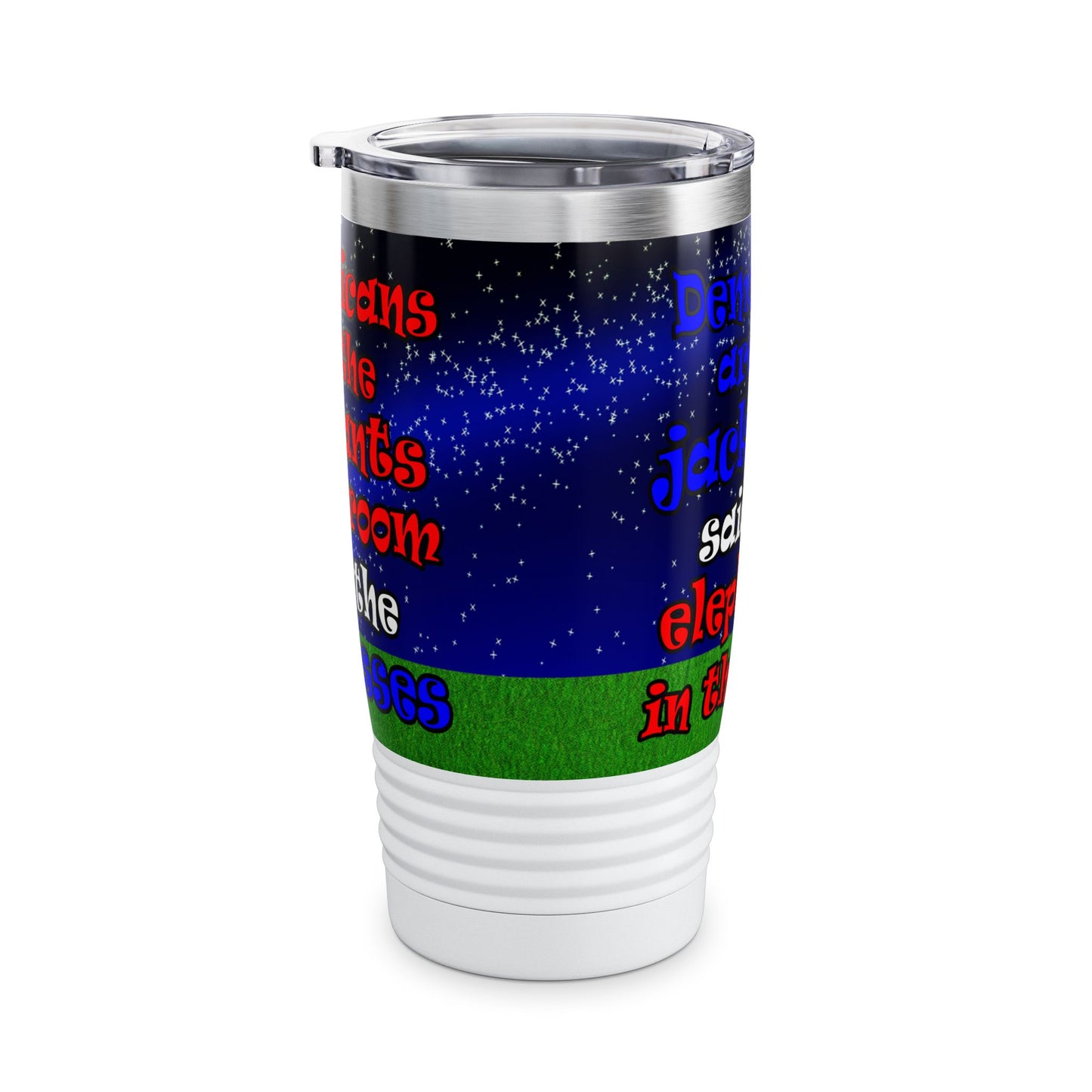 donkeys and elephants - Ringneck Tumbler, 20oz ('snoops' background)