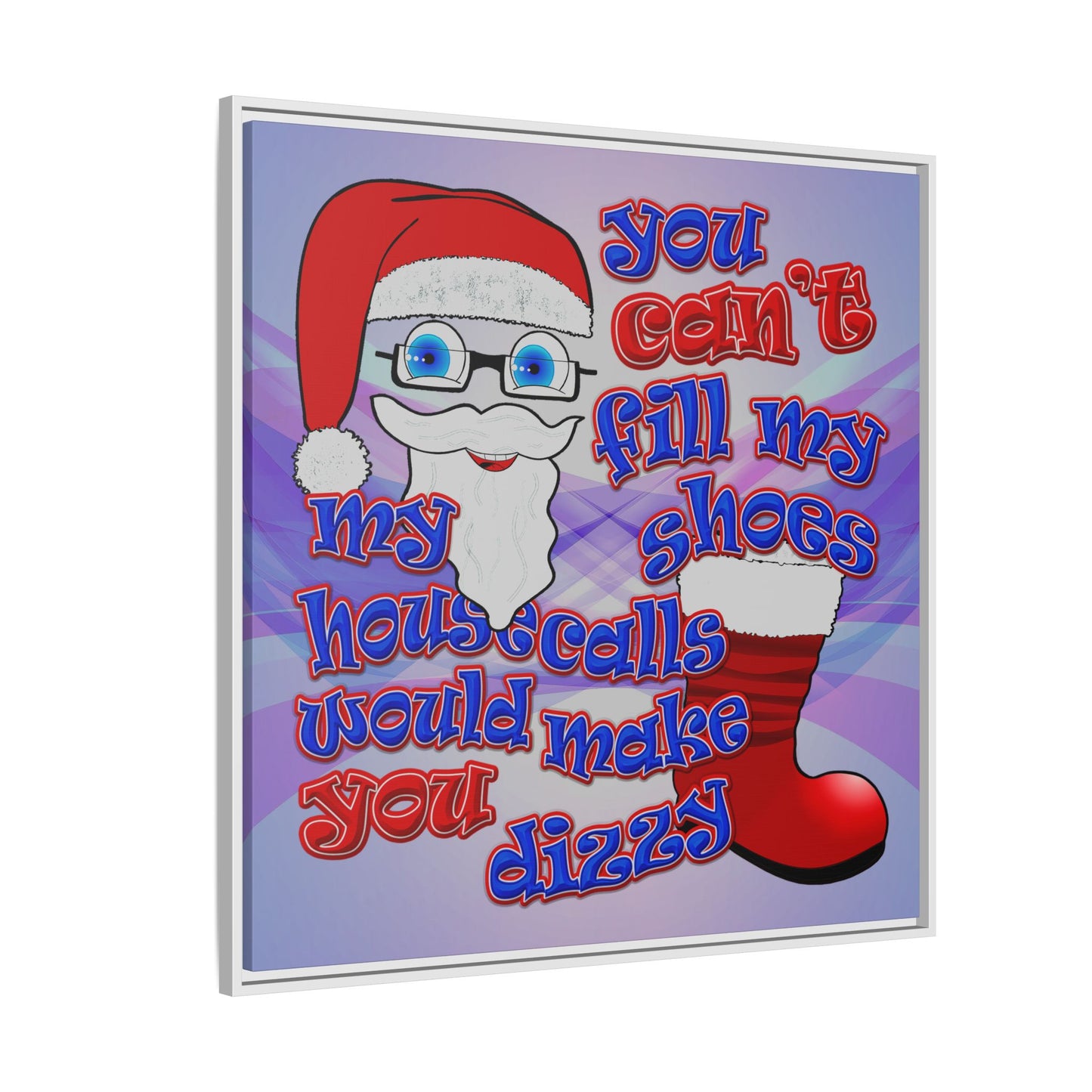 santa's shoes - framed canvas art (light blue-pink wave)