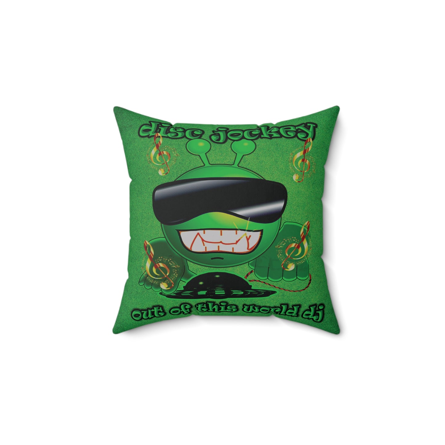 disc jockey - Spun Polyester Square Pillow - (green turf)