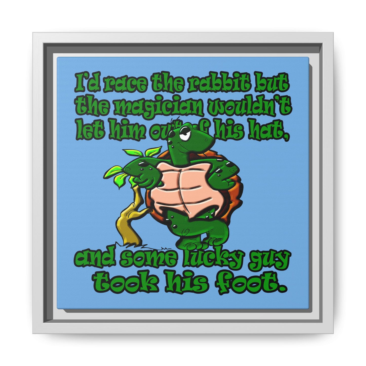 turtle race - framed canvas art (light blue)