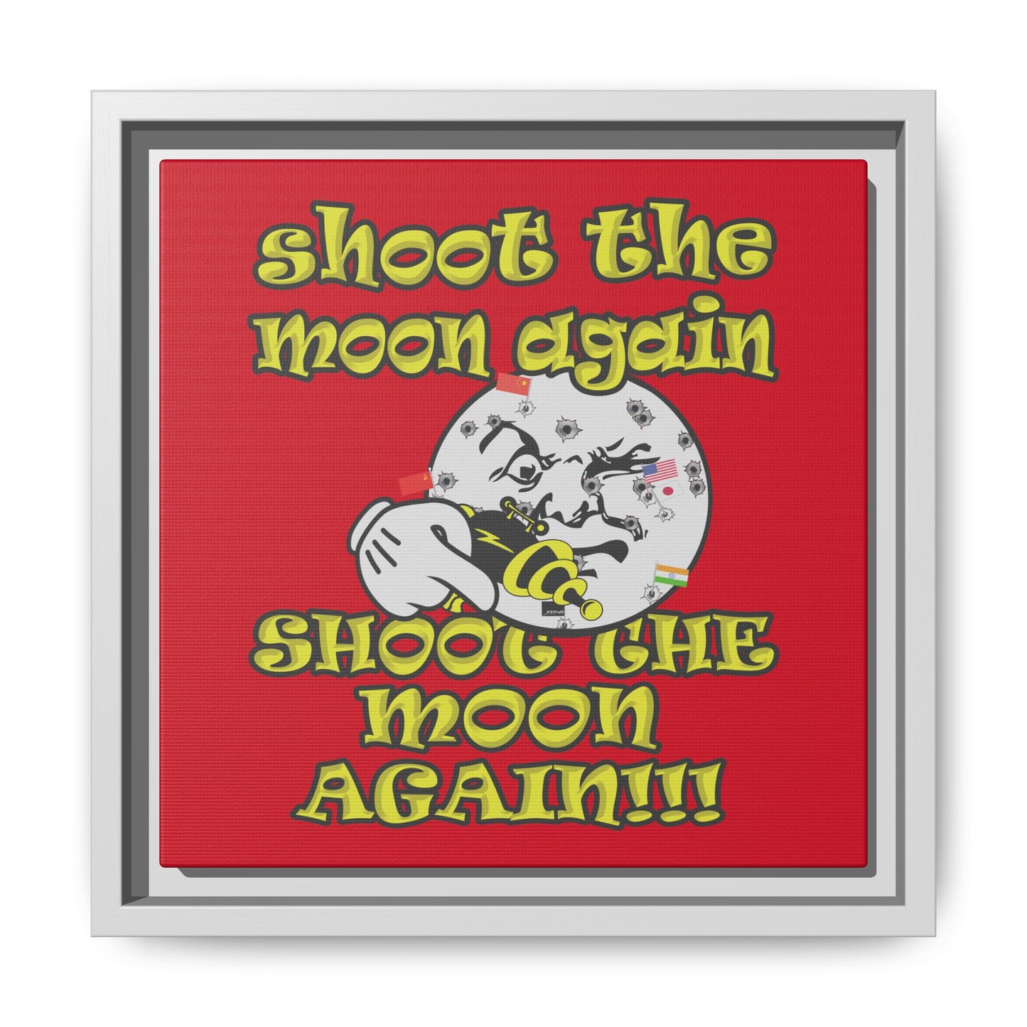 shoot the moon again - framed canvas art (dark red)