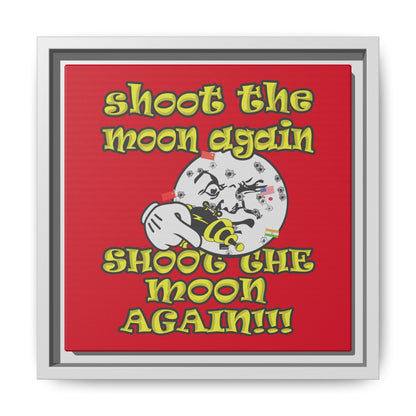 shoot the moon again - framed canvas art (dark red)