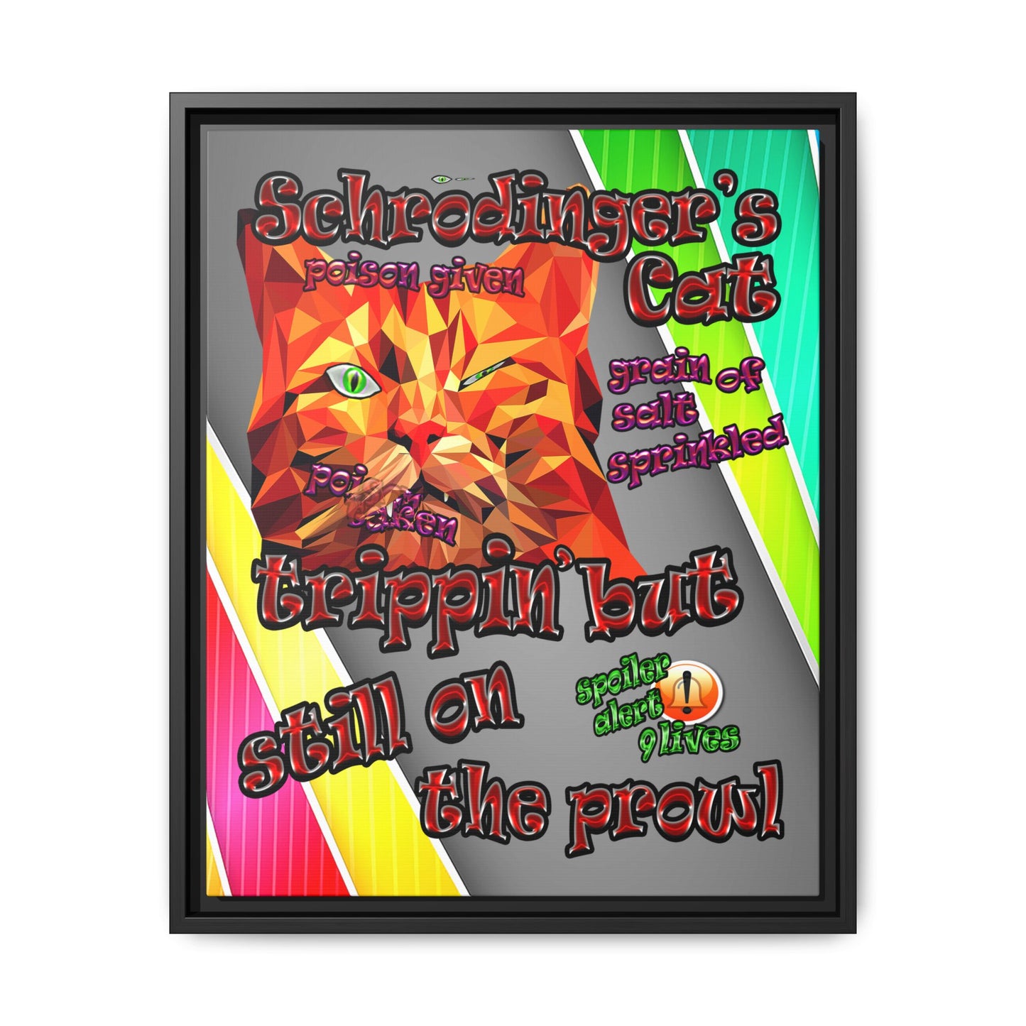 schrodinger's cat - framed canvas art (rainbow split)