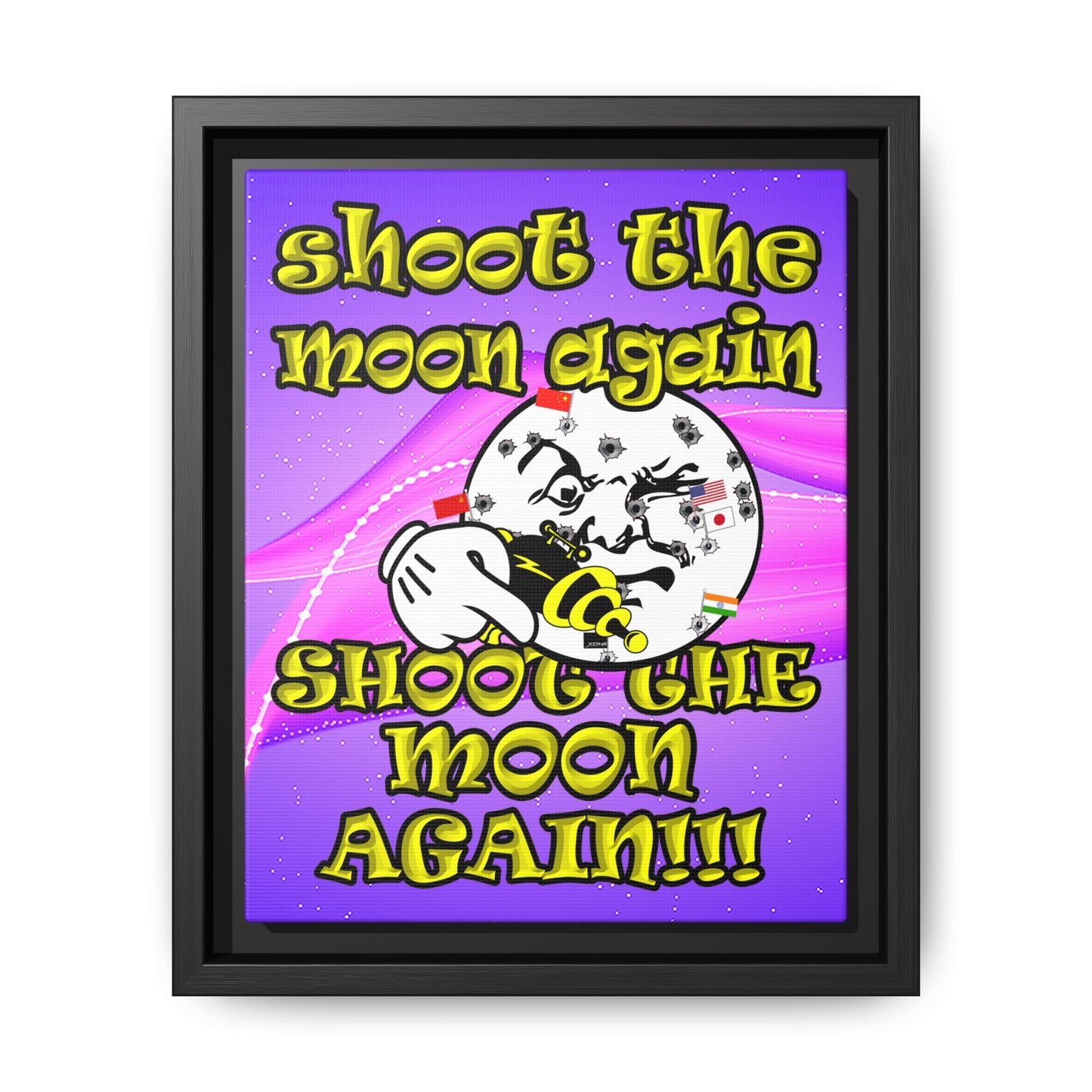 shoot the moon again - framed canvas art (purple-pink wave)