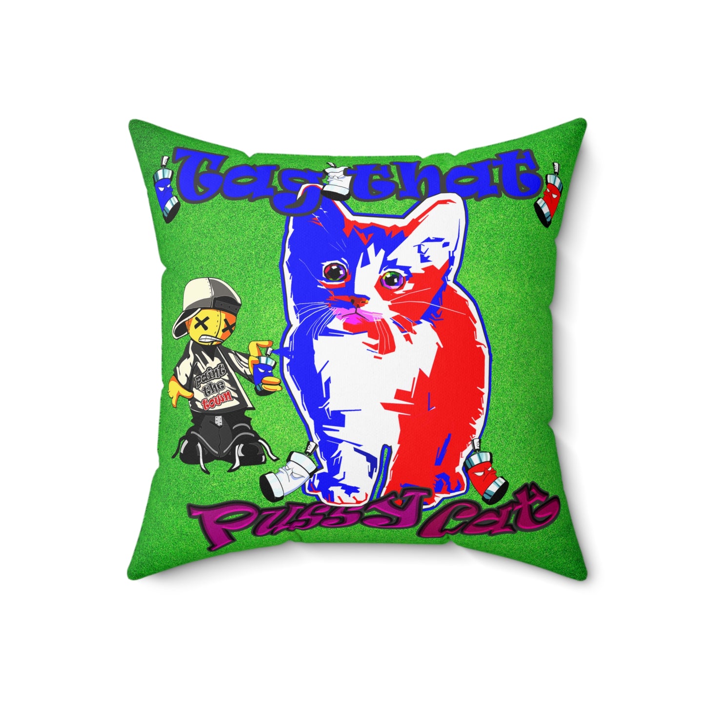 tag that - Spun Polyester Square Pillow - (green turf)