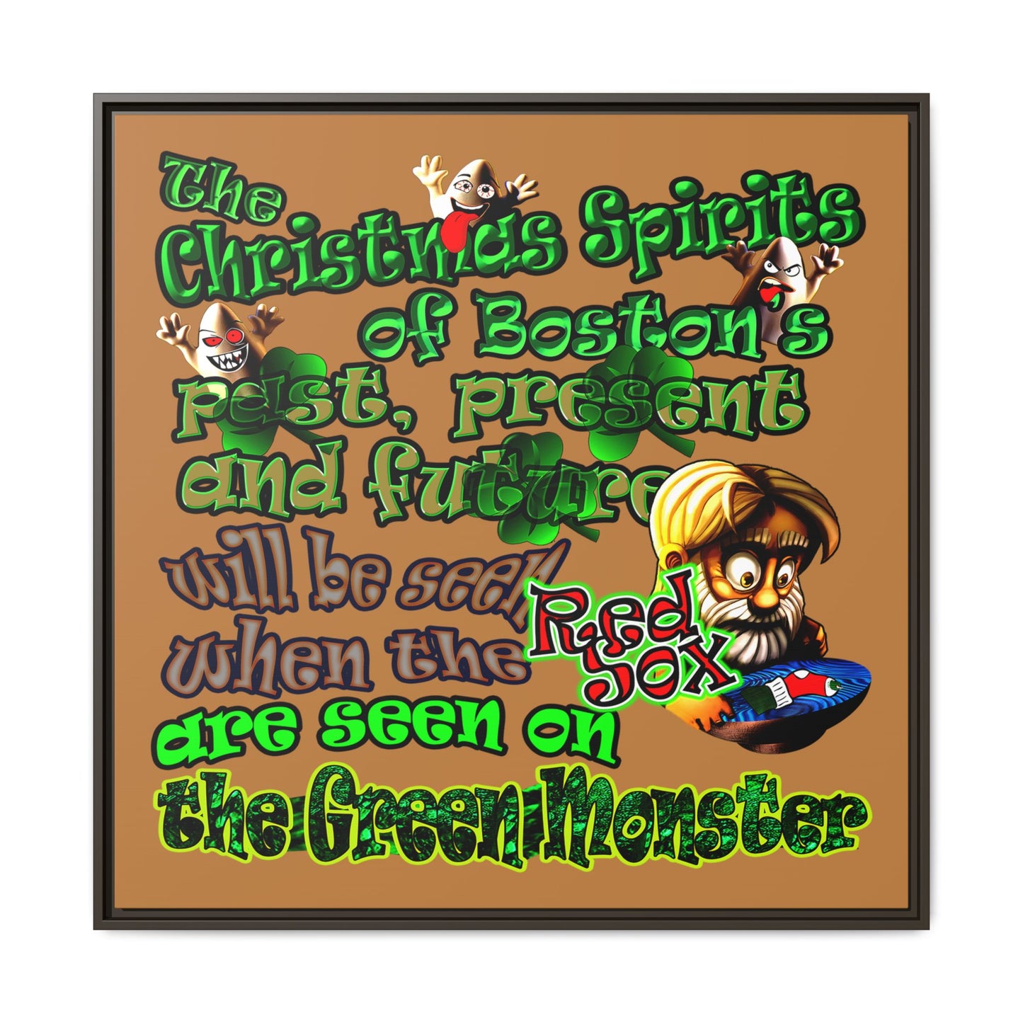 christmas spirits of boston - framed canvas art (light brown)