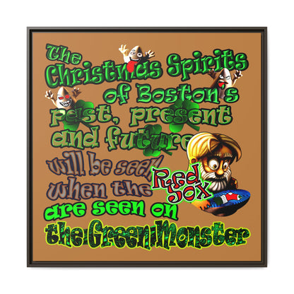 christmas spirits of boston - framed canvas art (light brown)