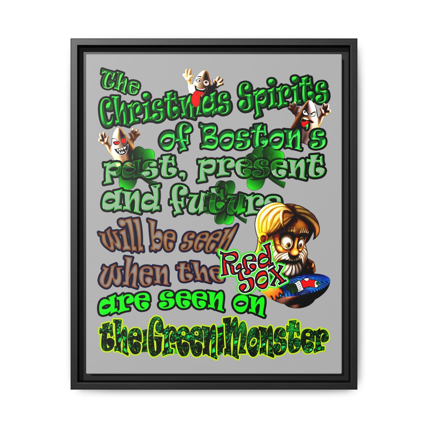 christmas spirits of boston - framed canvas art (light grey)