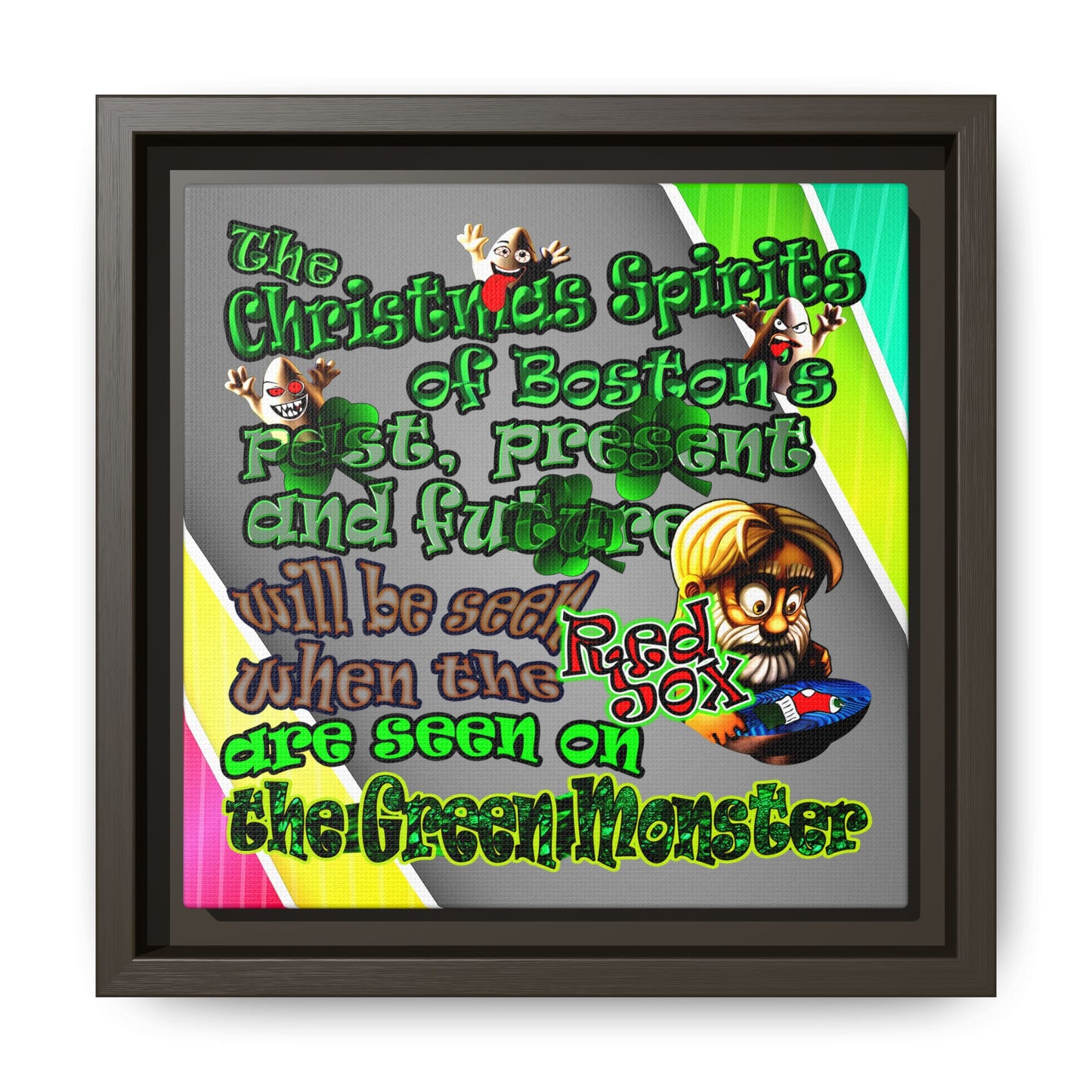 christmas spirits of boston - framed canvas art (rainbow split)