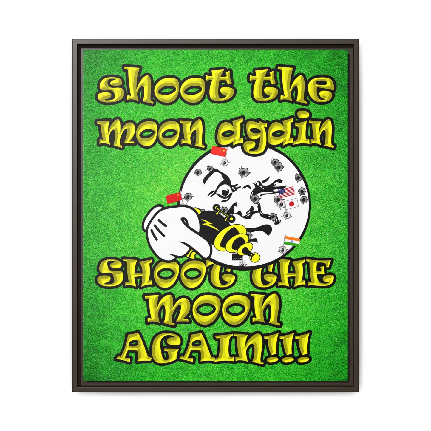 shoot the moon again - framed canvas art (green turf)