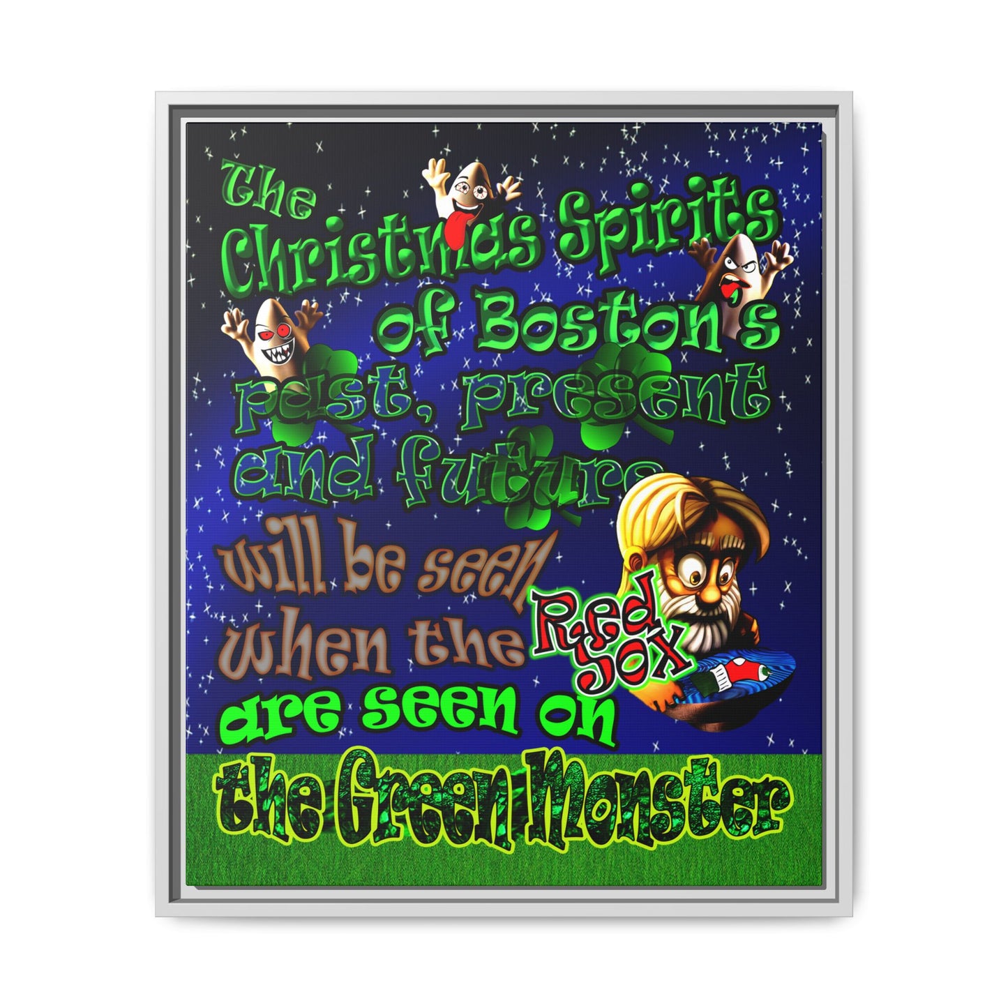 christmas spirits of boston - framed canvas art ('snoops' background)