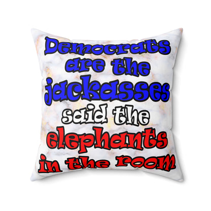 donkeys and elephants - Spun Polyester Square Pillow - (white marble)