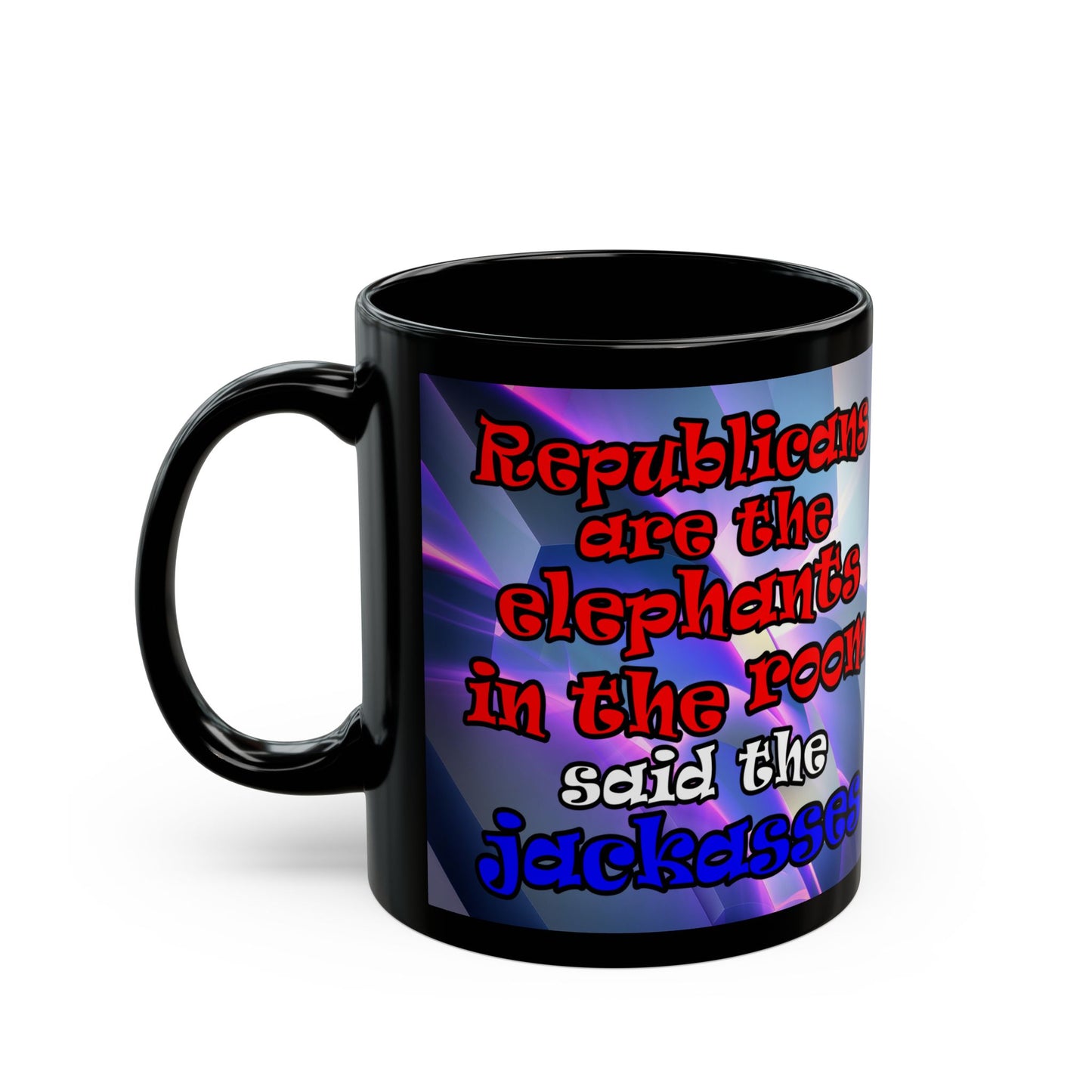 donkeys and elephants - Black Mug (grey-pink wave)