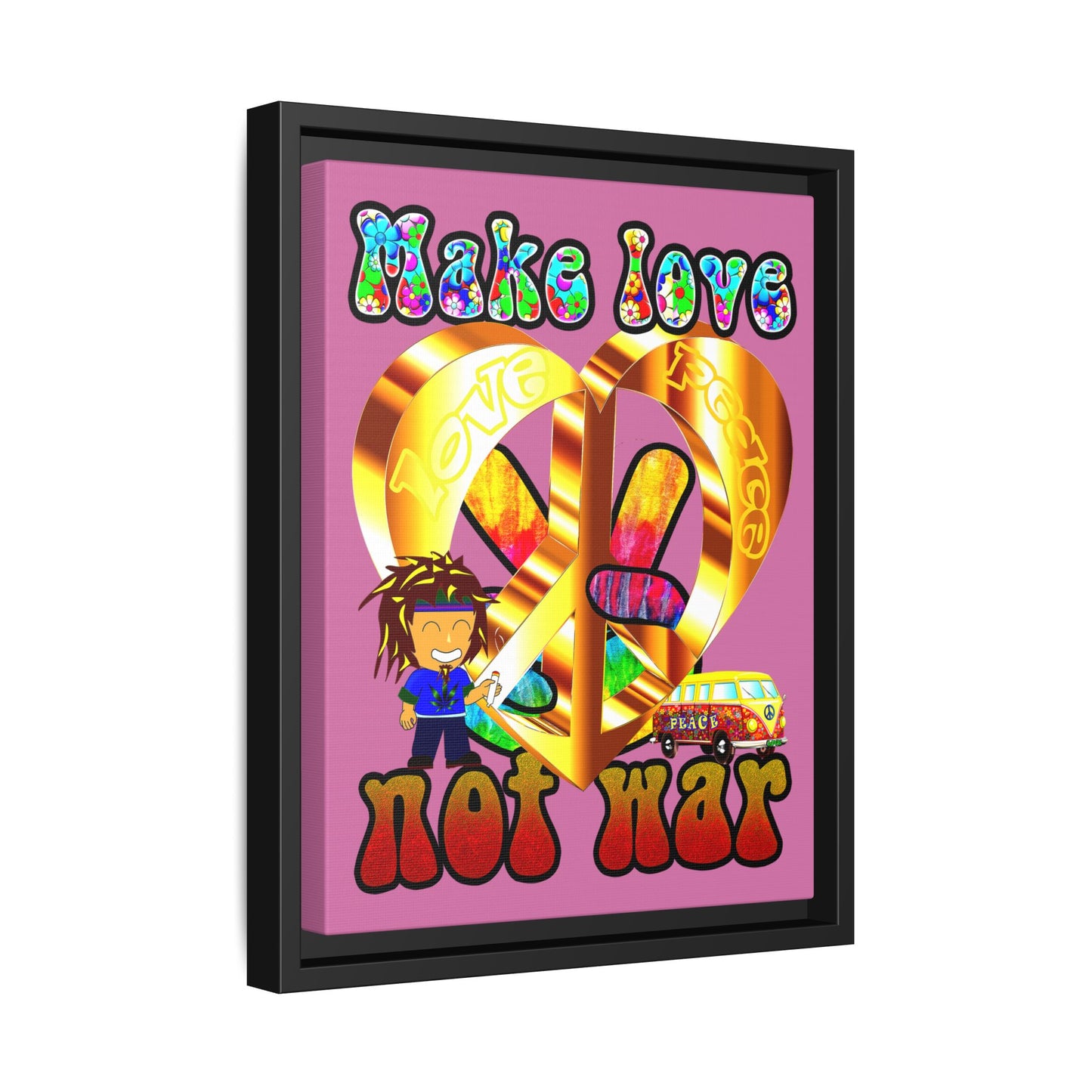 love peace - framed canvas art (light pink)