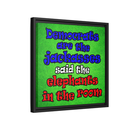 donkeys and elephants - framed canvas art (green turf)