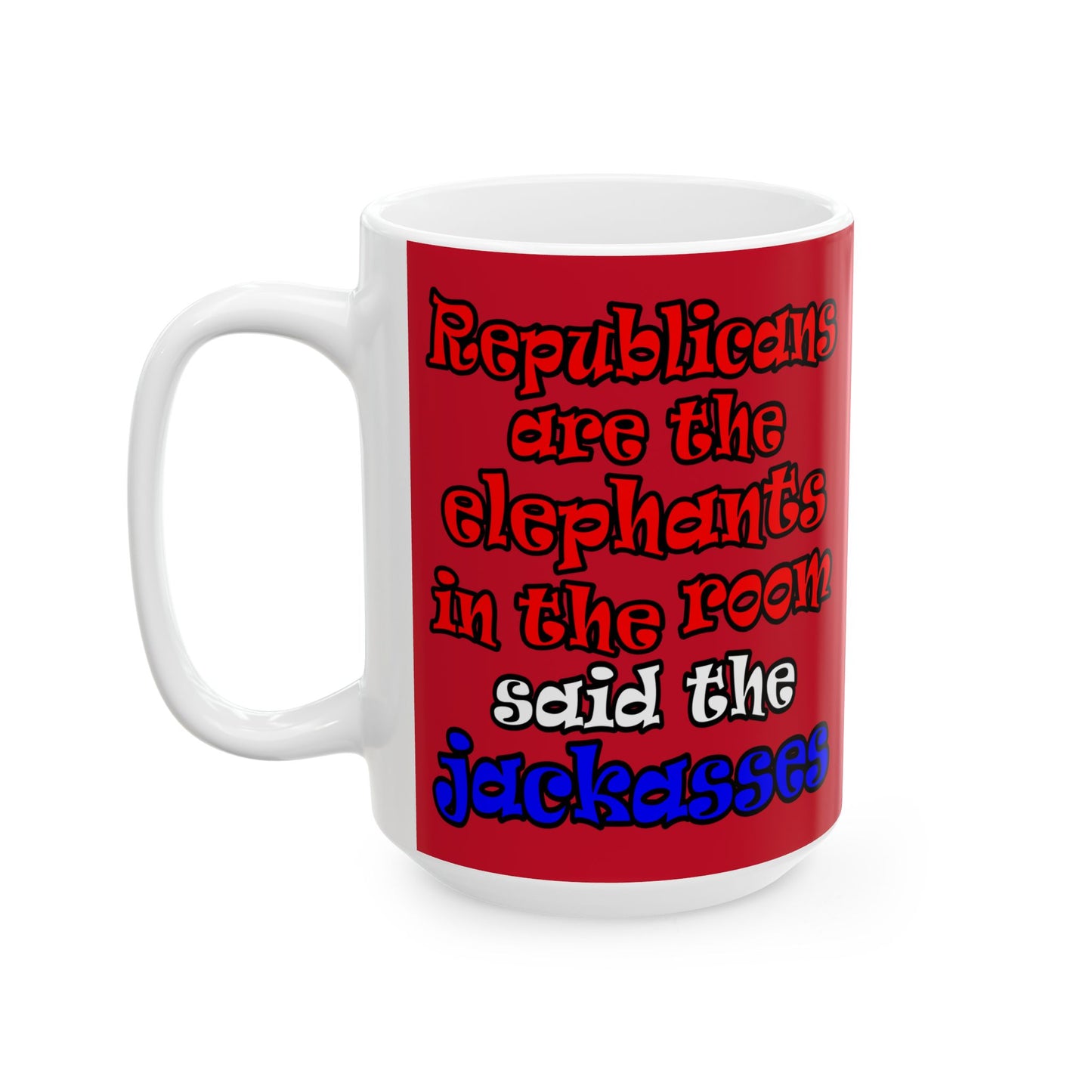 donkeys and elephants - White Mug (dark red)