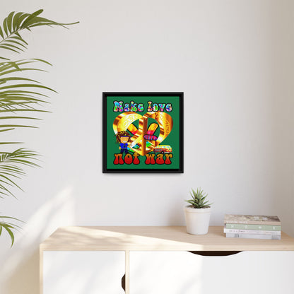 love peace - framed canvas art (dark green)