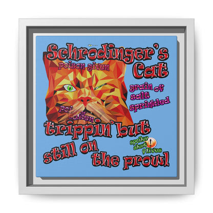 schrodinger's cat - framed canvas art (light blue)