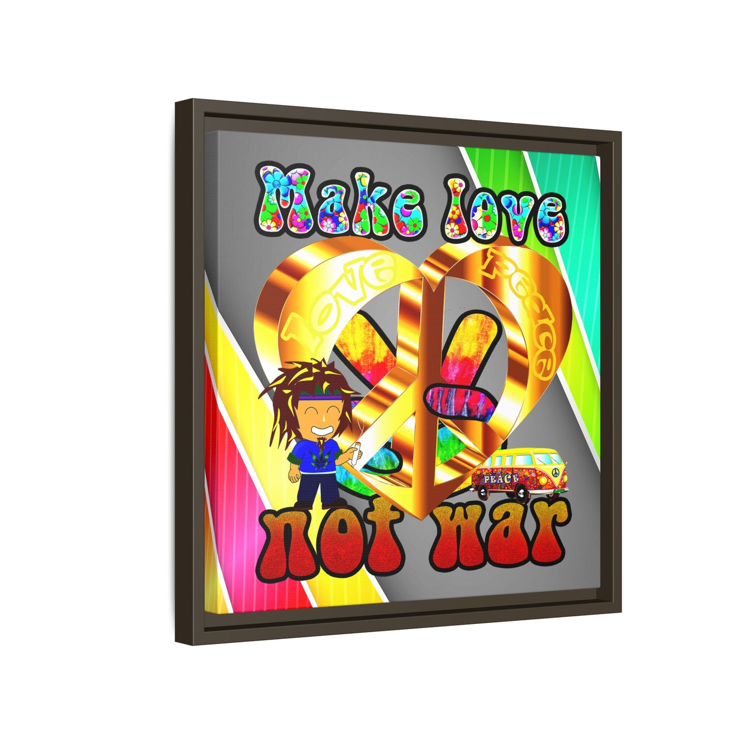 love peace - framed canvas art (rainbow split)