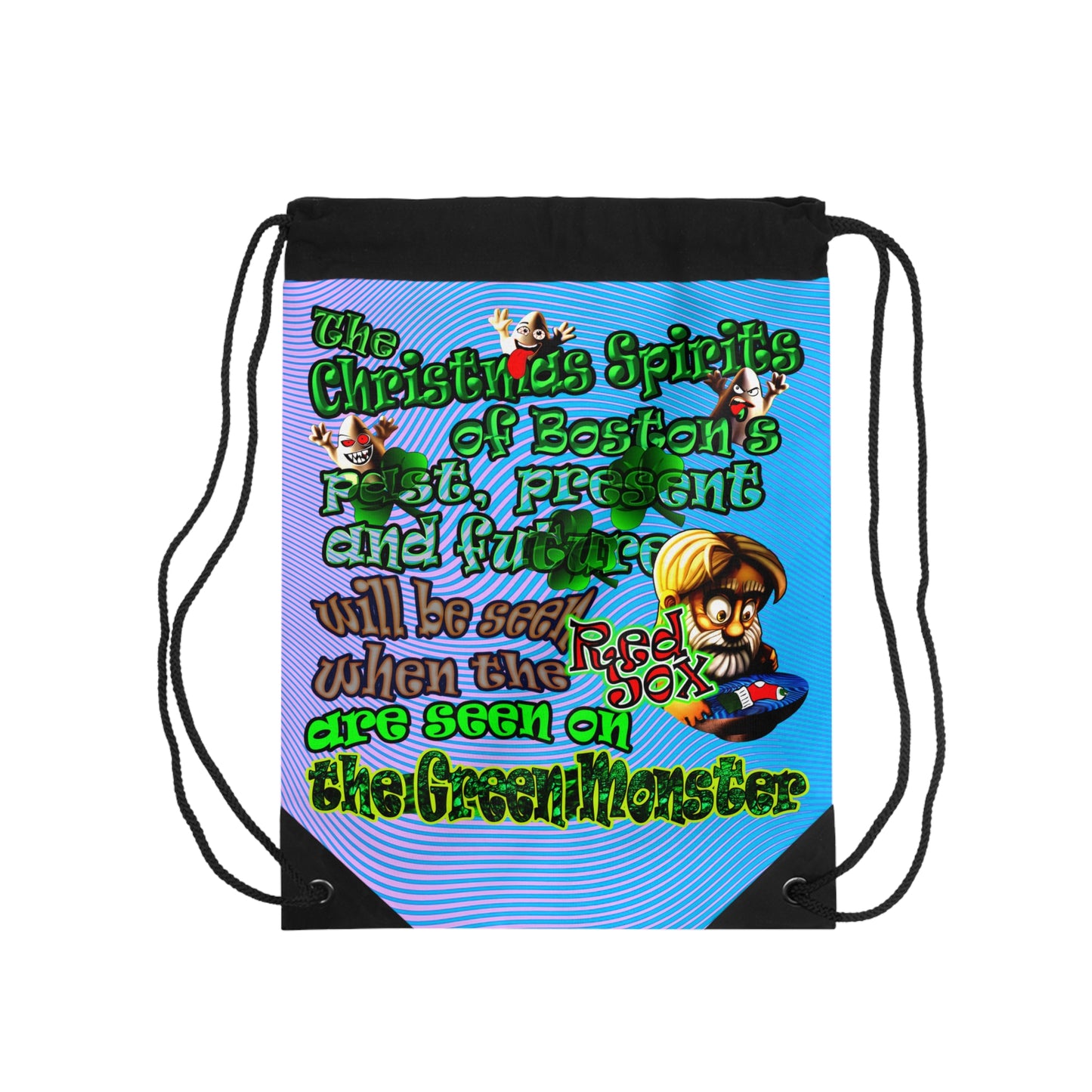 christmas spirits of boston - Drawstring Bag (light blue-purple wave)