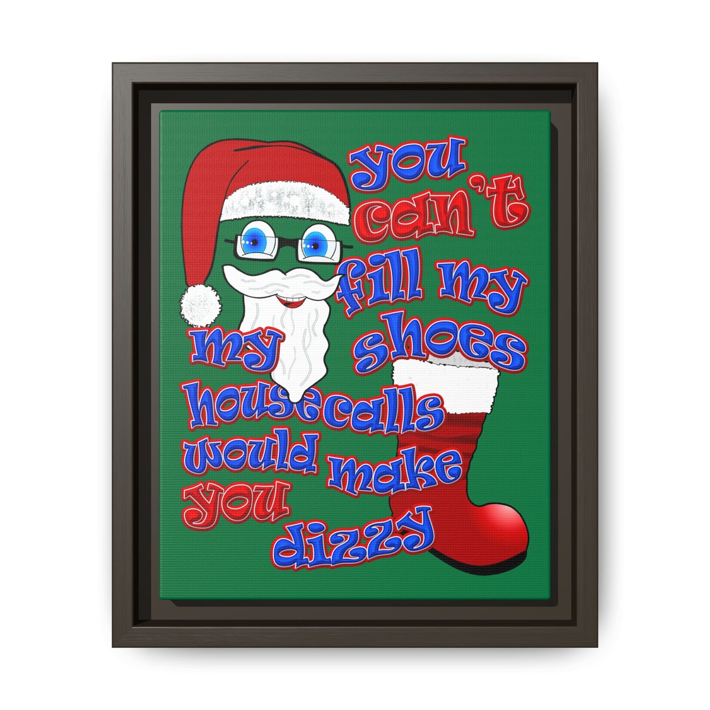 santa's shoes - framed canvas art (dark green)