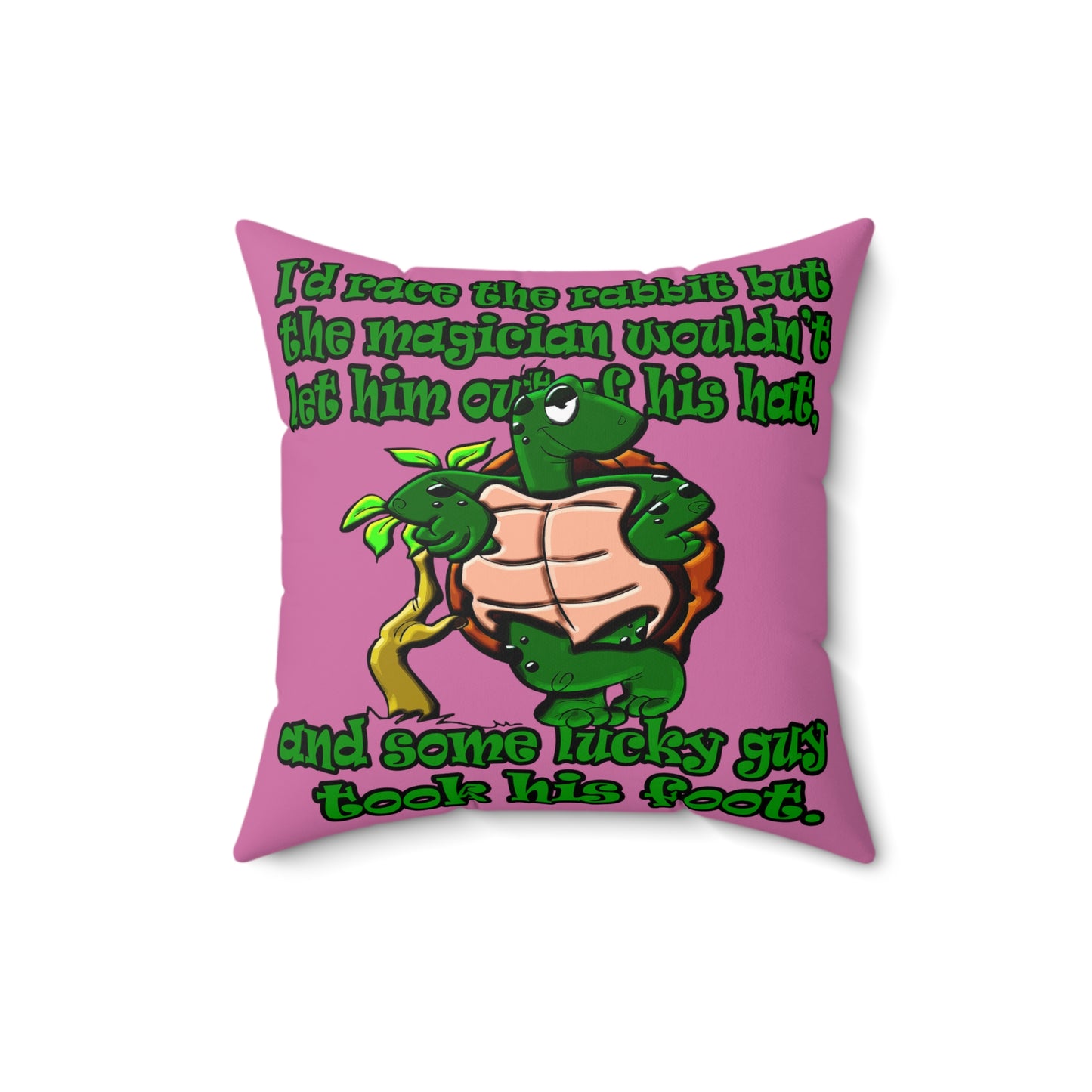 turtle race - Spun Polyester Square Pillow - (light pink)
