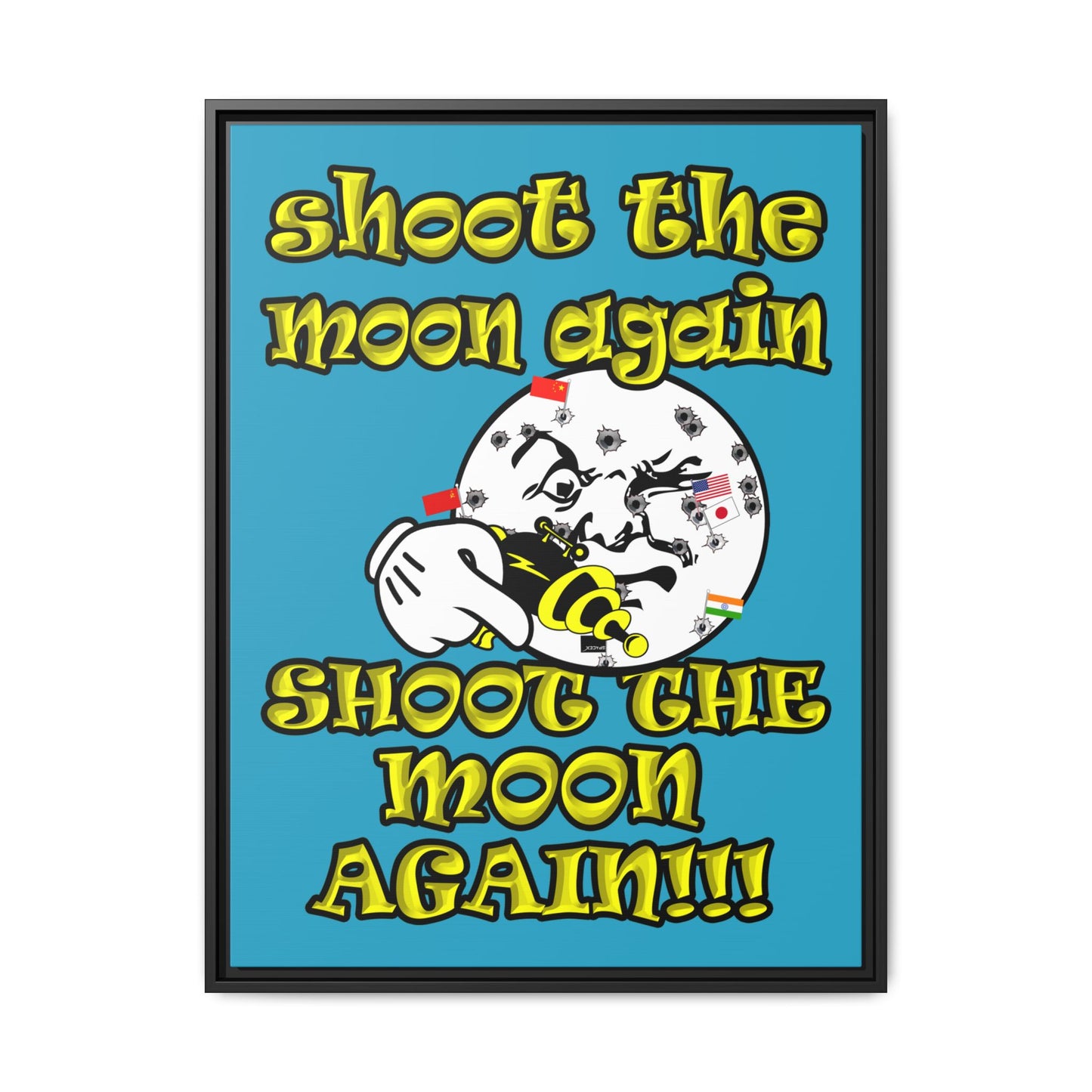 shoot the moon again - framed canvas art (turquoise)