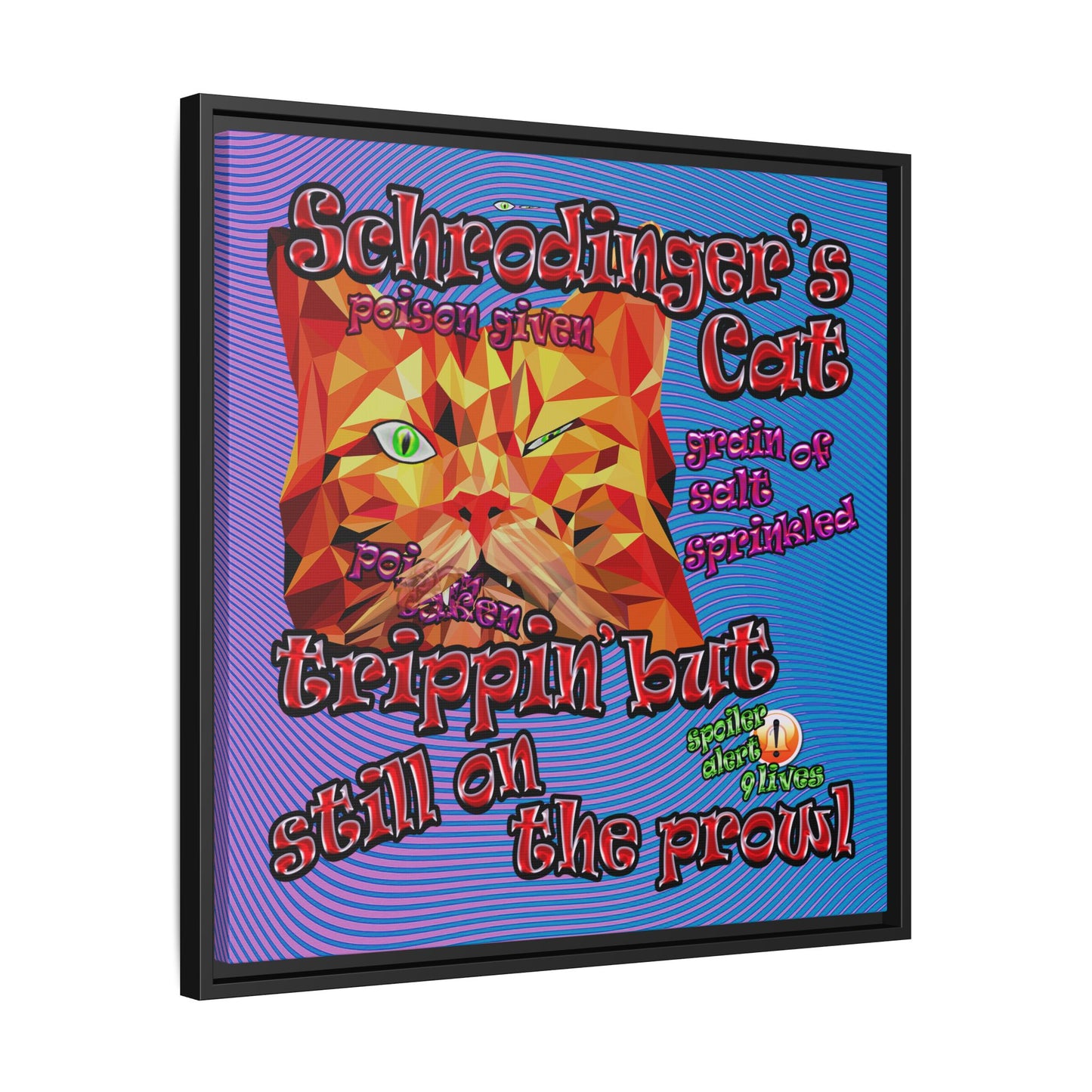 schrodinger's cat - framed canvas art (light blue-purple wave)