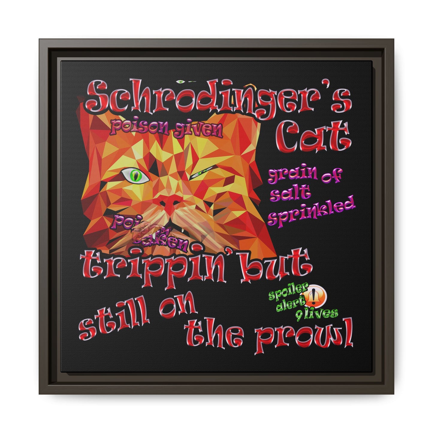 schrodinger's cat - framed canvas art (black)