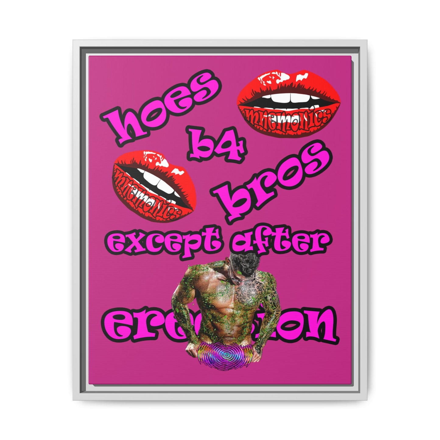 hoes b4 bros - framed canvas art (pink)