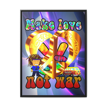 love peace - framed canvas art (grey-pink wave)