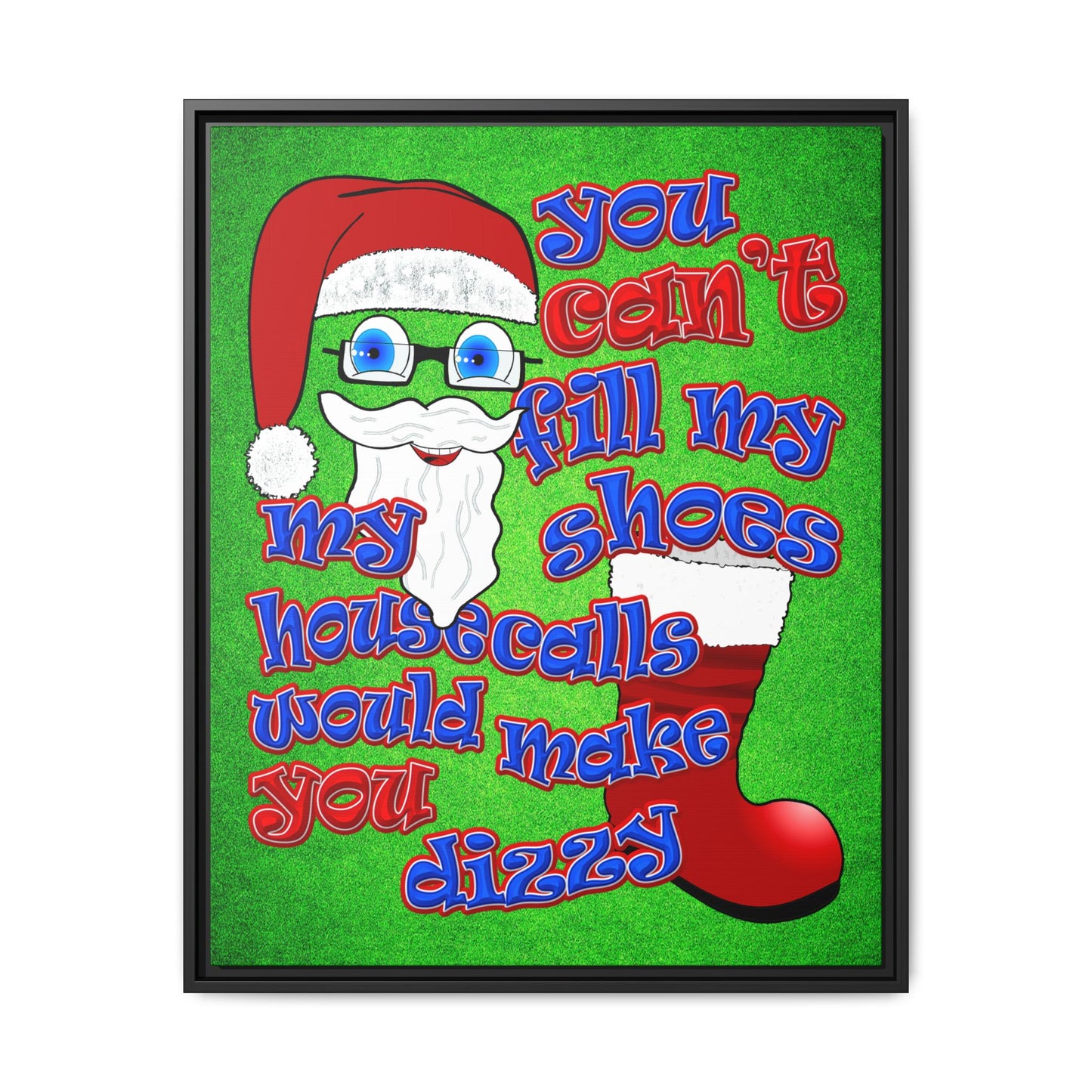 santa's shoes - framed canvas art (green turf)