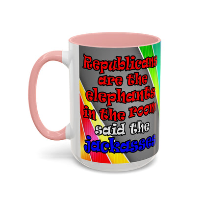 donkeys and elephants - Accent Mug (rainbow split)