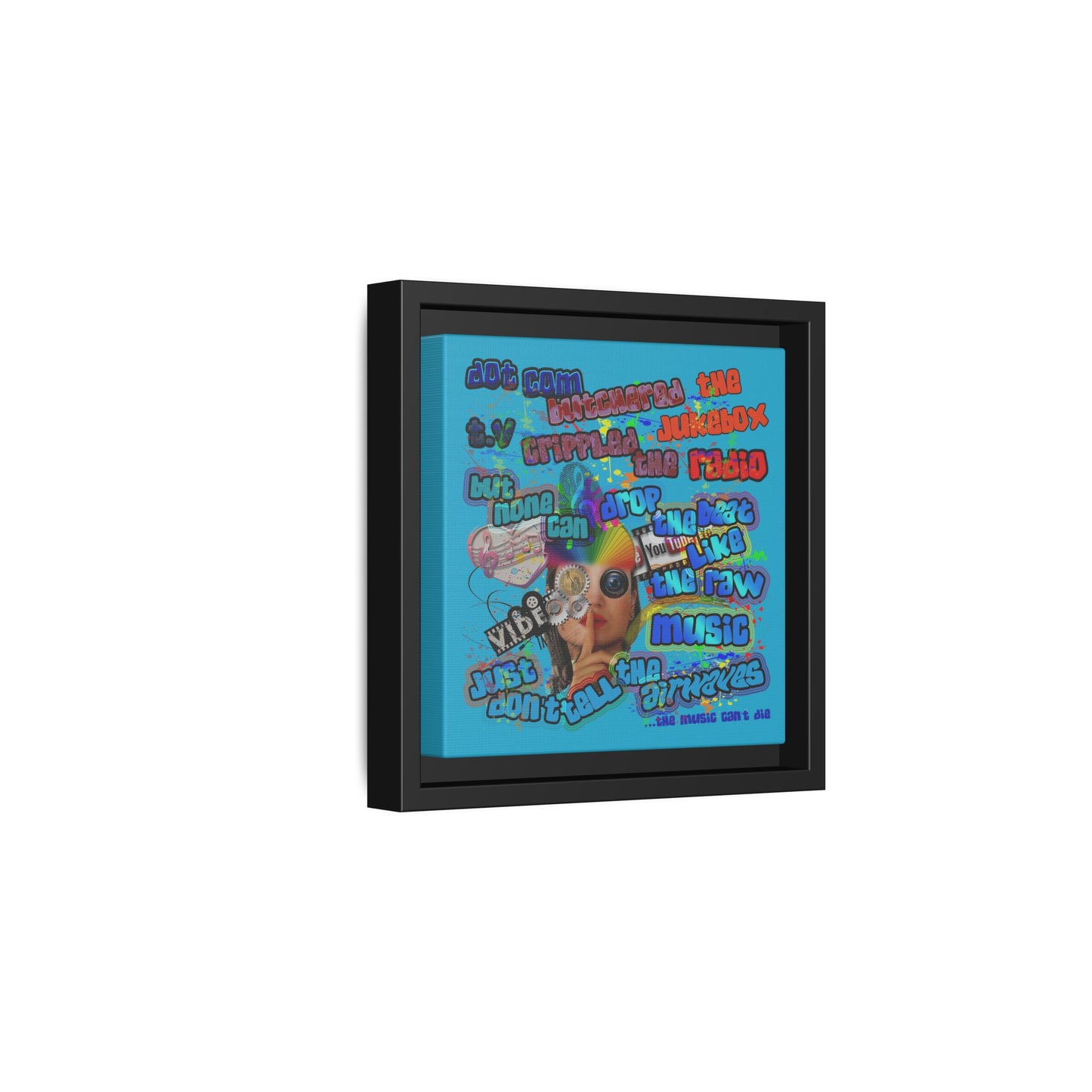 drop the beat - framed canvas art (turquoise)