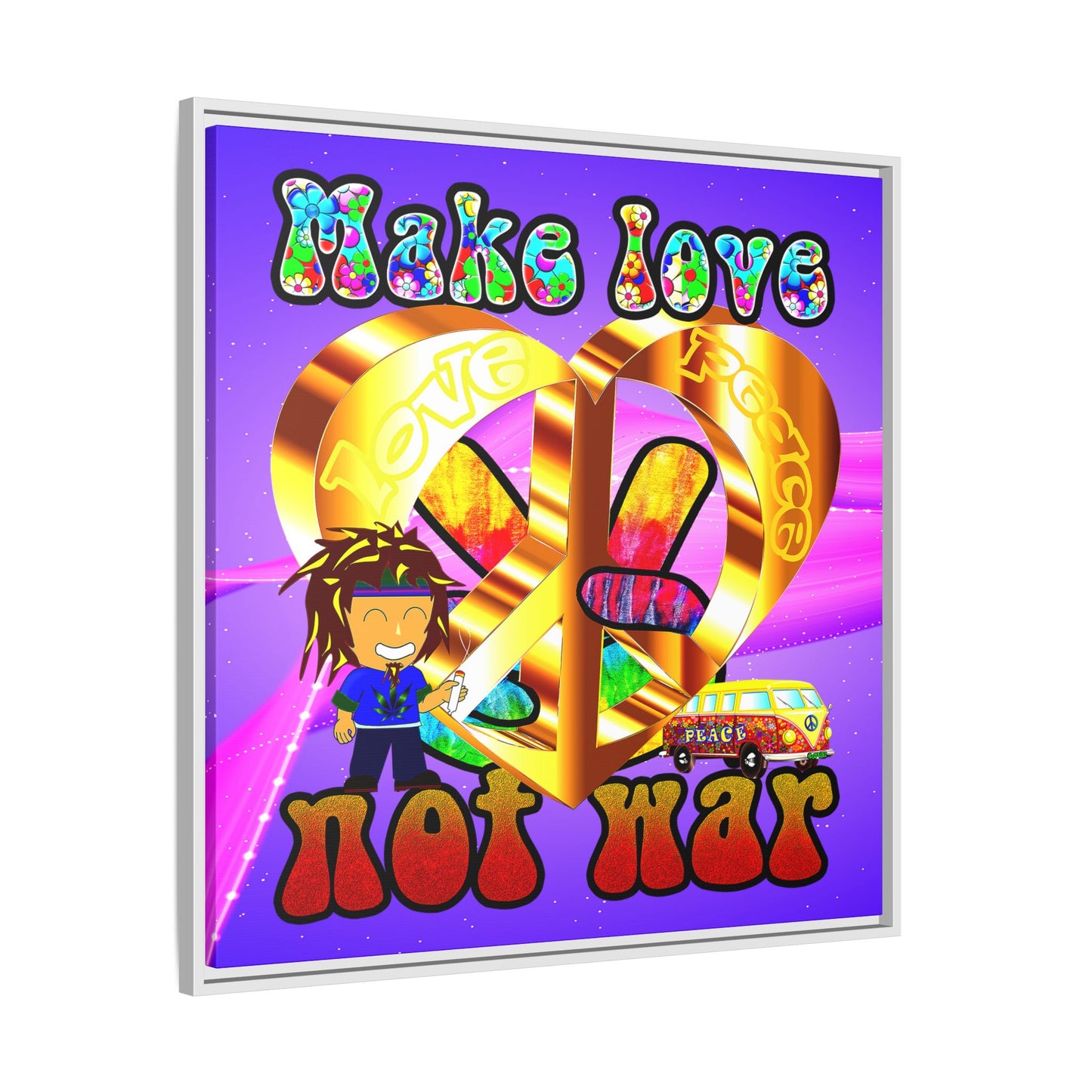 love peace - framed canvas art (purple-pink wave)