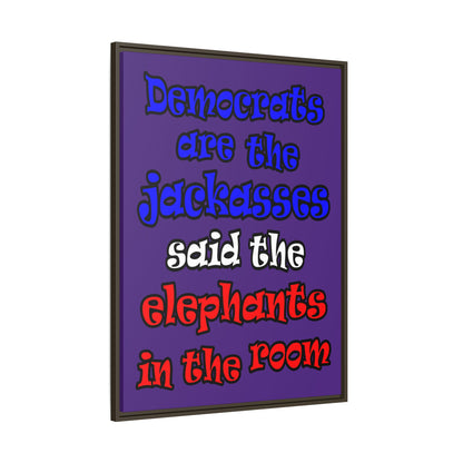 donkeys and elephants - framed canvas art (purple)