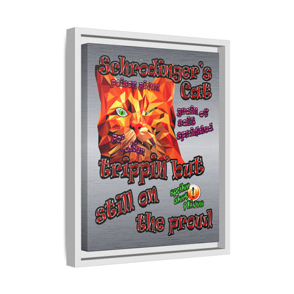 schrodinger's cat - framed canvas art (brushed nickel)