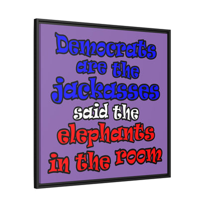 donkeys and elephants - framed canvas art (light purple)