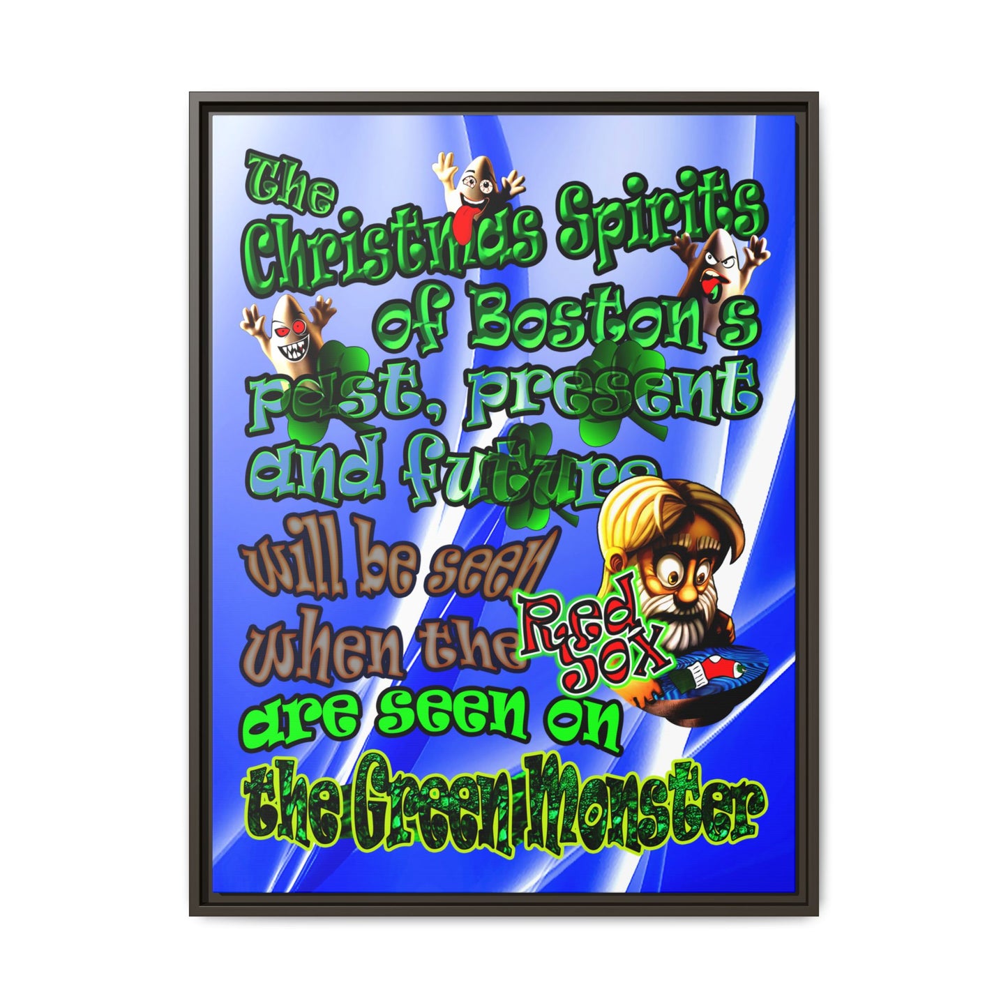 christmas spirits of boston - framed canvas art (blue-white wave)