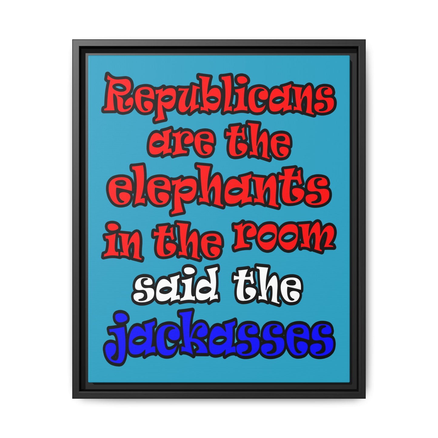 donkeys and elephants - framed canvas art (turquoise)