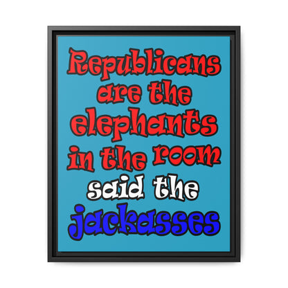donkeys and elephants - framed canvas art (turquoise)