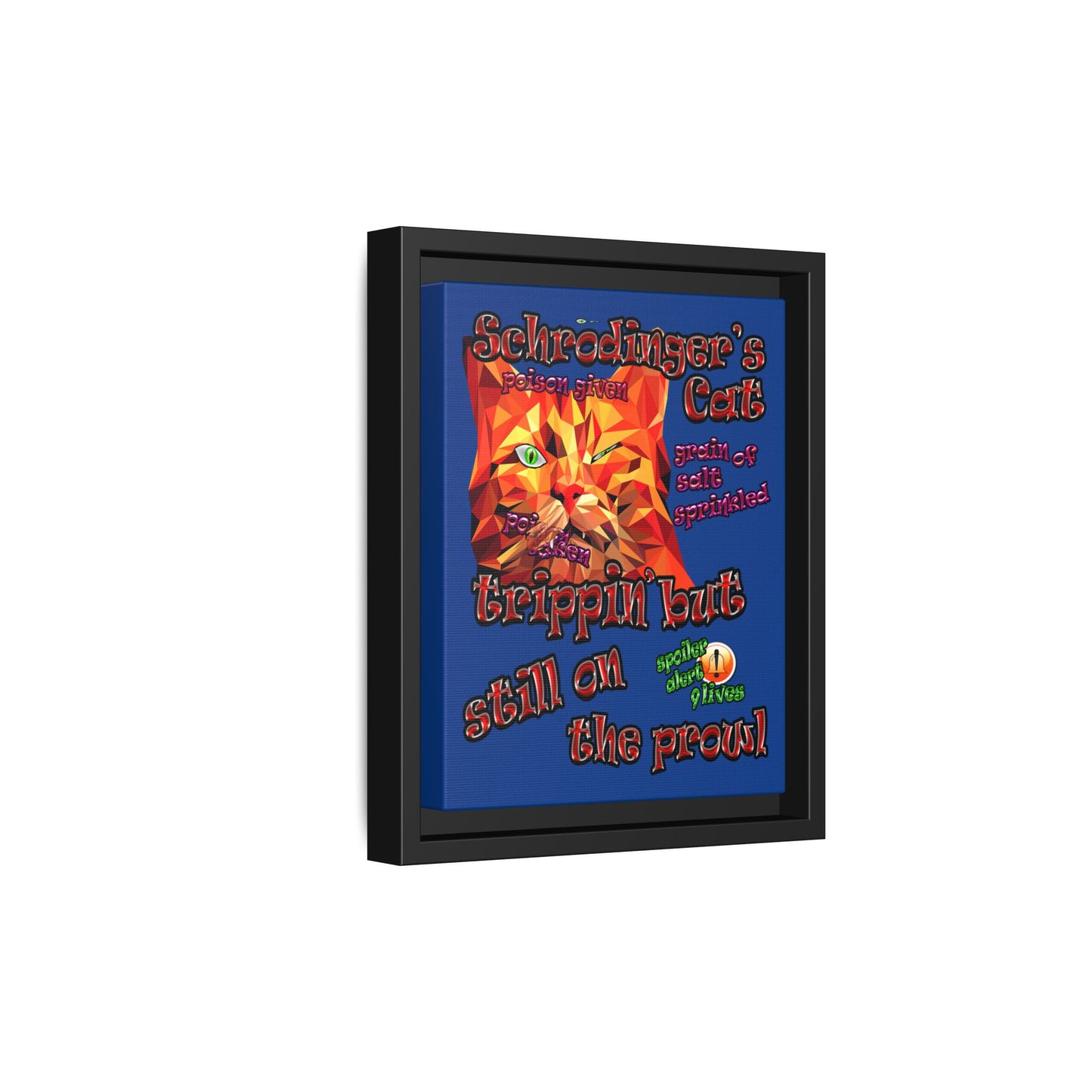 schrodinger's cat - framed canvas art (dark blue)