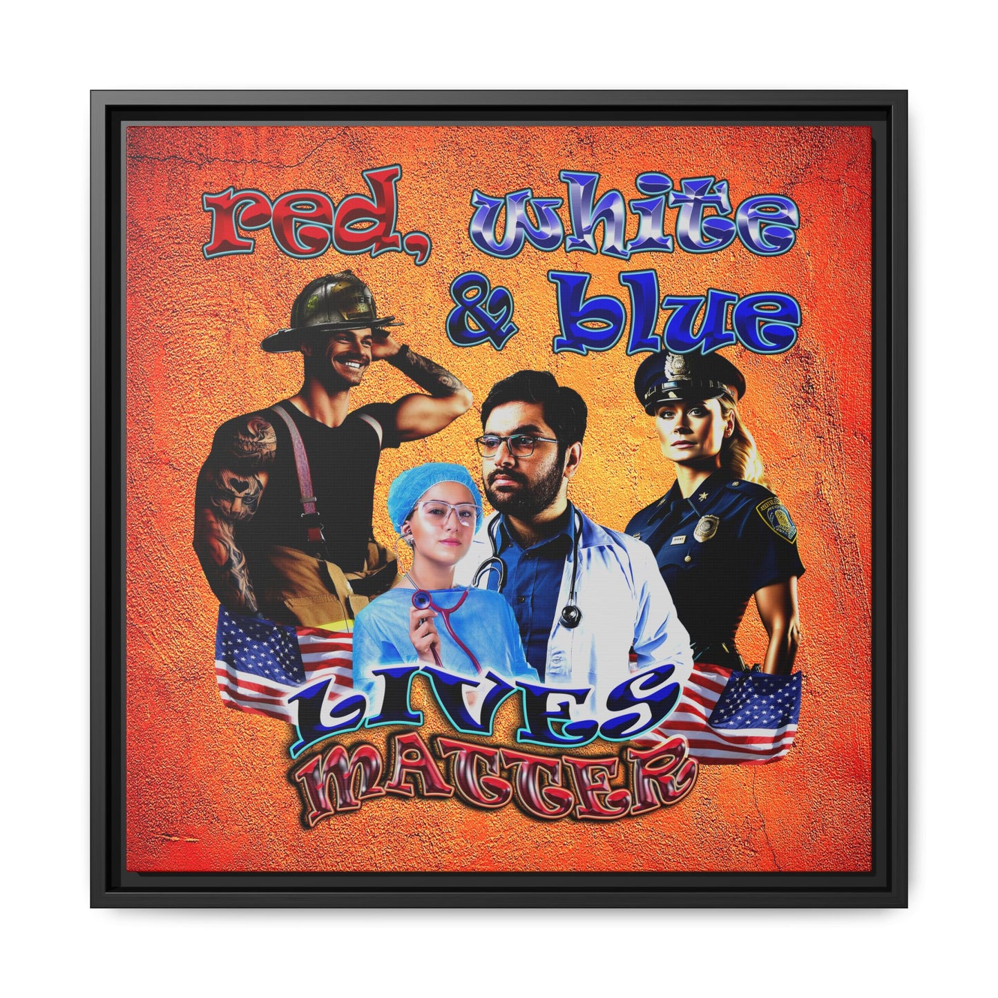 rw&b lives matter - framed canvas art (burnt orange)