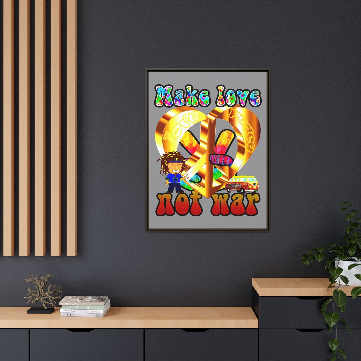 love peace - framed canvas art (grey)
