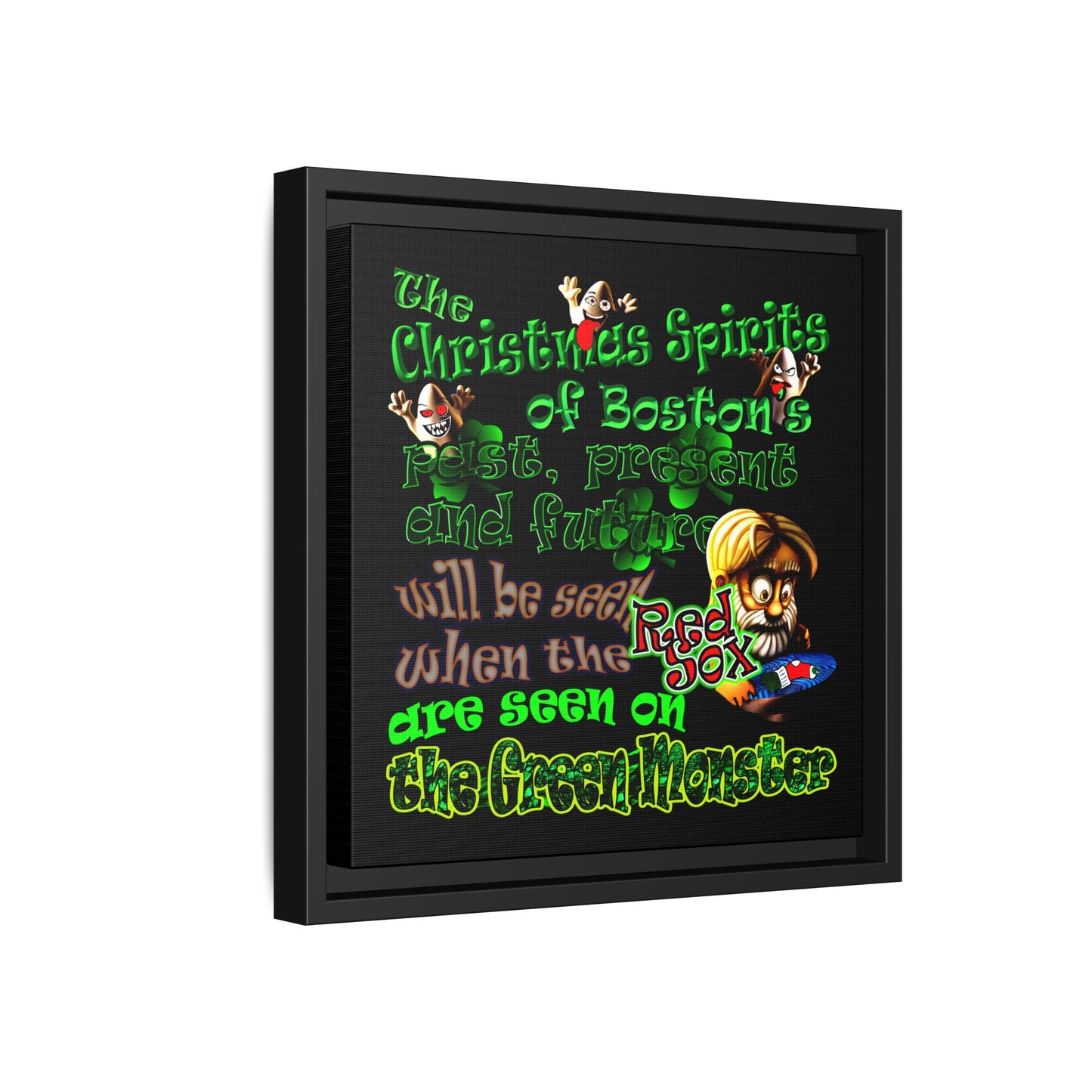 christmas spirits of boston - framed canvas art (black)